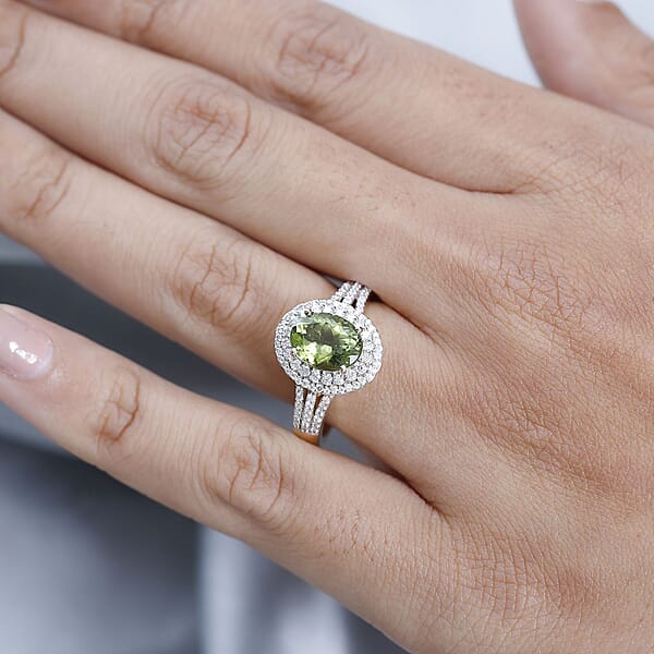 Luxoro Premium Natural Calabar Green Tourmaline And Moissanite 2.70 Ctw Ring In 10K Yellow Gold
