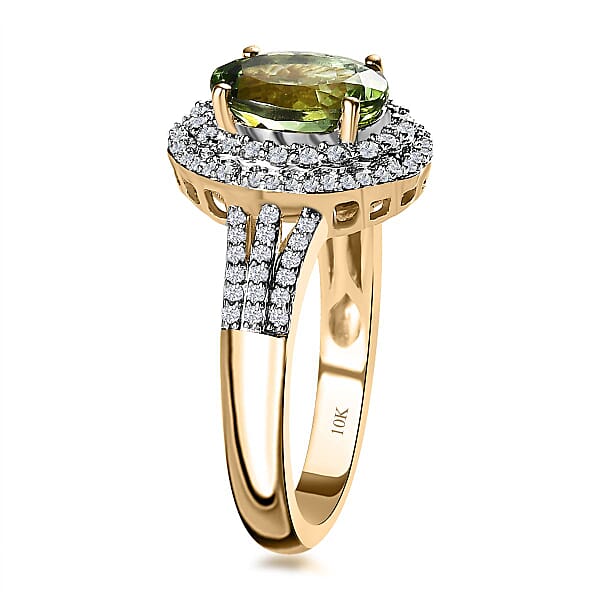 Luxoro Premium Natural Calabar Green Tourmaline And Moissanite 2.70 Ctw Ring In 10K Yellow Gold