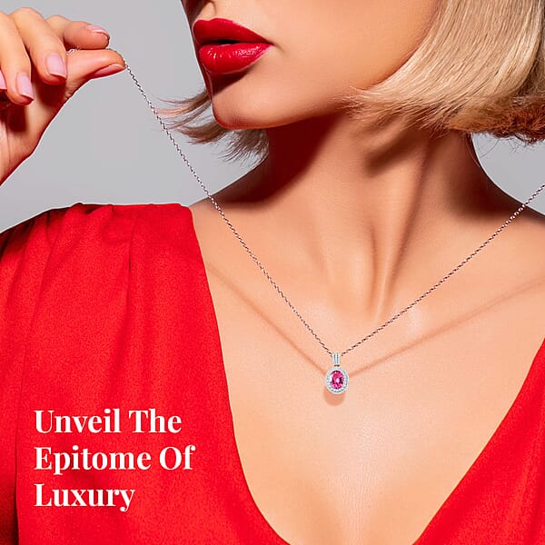 Luxoro Premium Natural Calabar Pink Tourmaline And Moissanite 2.35 Ctw Double Halo Pendant Without Chain In 10K Yellow Gold (Del. In 10-12 Days)