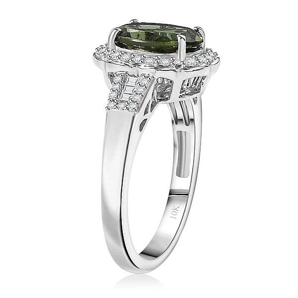 Luxoro Premium Natural Green Apatite And G-H I2 Diamond 3.15 Ctw Halo Ring In 10K White Gold