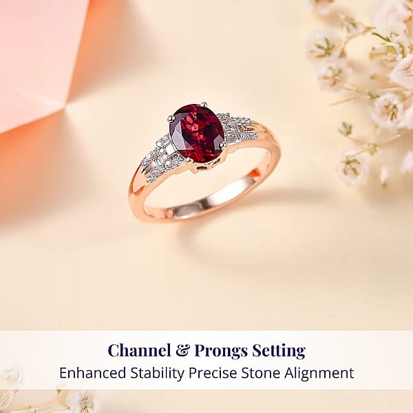 Luxoro Premium Orissa Rhodolite Garnet And I2 Diamond 2.40 Ctw Ring In 10K Rose Gold
