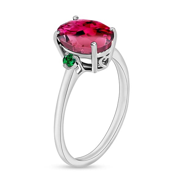 Luxoro Premium Ouro Fino Rubellite And Boyaca Colombian Emerald 2.50 Ctw Ring In 14K White Gold 4 Grams (Del. In 10-12 Days)