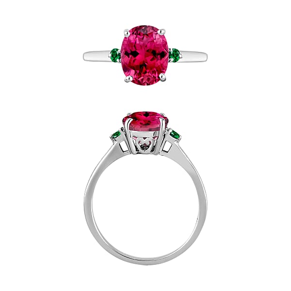 Luxoro Premium Ouro Fino Rubellite And Boyaca Colombian Emerald 2.50 Ctw Ring In 14K White Gold 4 Grams (Del. In 10-12 Days)