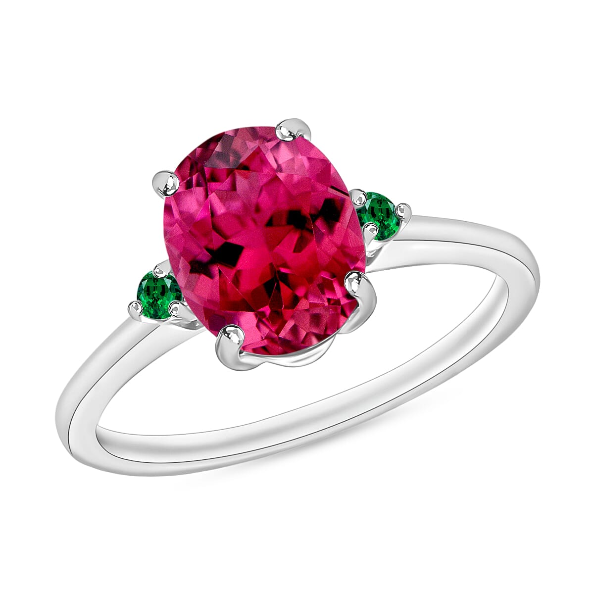 Luxoro Premium Ouro Fino Rubellite and Boyaca Colombian Emerald 2.50 ctw Ring in 14K White Gold 4 Grams (Del. in 10-12 Days)