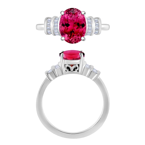 Luxoro Premium Ouro Fino Rubellite And G-H I1 Diamond 2.50 Ctw Ring In 14K White Gold (Del. In 10-12 Days)