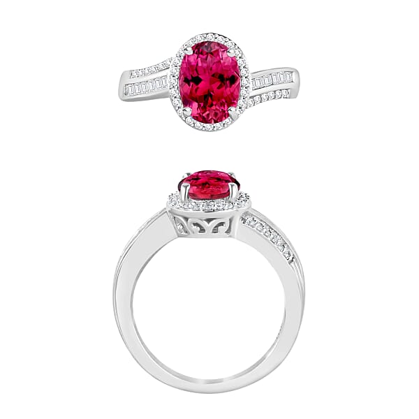 Luxoro Premium Ouro Fino Rubellite And G-H I1 Diamond 2.68 Ctw Ring In 14K White Gold (Del. In 10-12 Days)