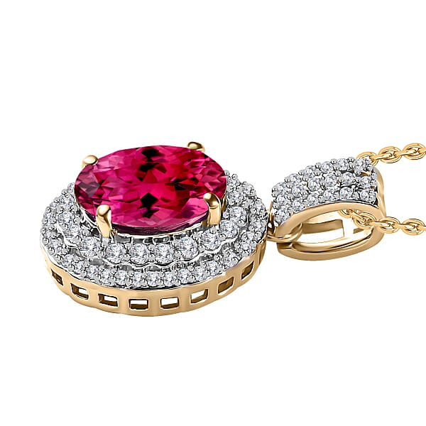 Luxoro Premium Ouro Fino Rubellite And G-H I1 Diamond 2.42 Ctw Pendant Without Chain In 14K Yellow Gold