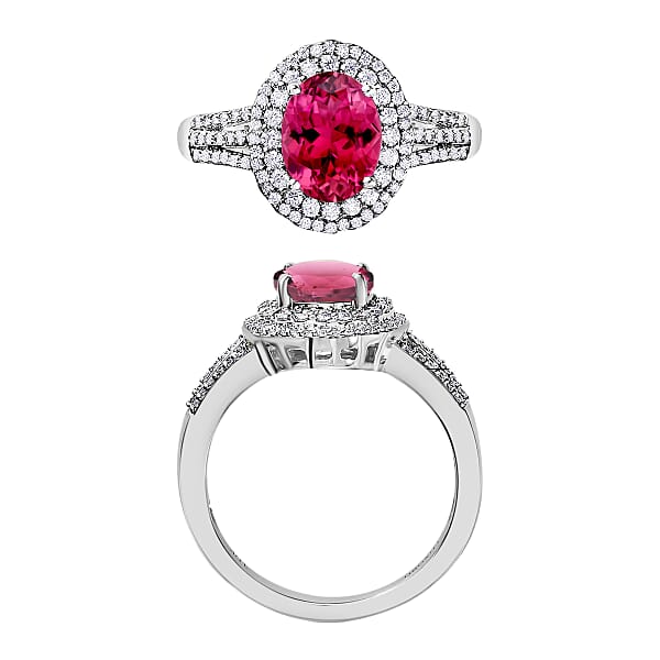 Luxoro Premium Ouro Fino Rubellite And G-H I1 Diamond 3.00 Ctw Ring In 14K White Gold (Del. In 10-12 Days)