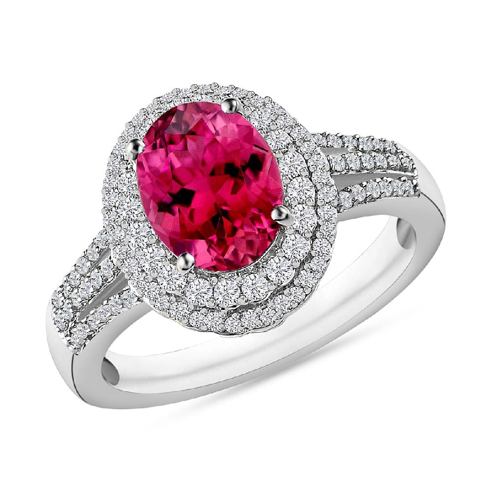 Luxoro Premium Ouro Fino Rubellite and G-H I1 Diamond 3.00 ctw Ring in 14K White Gold (Del. in 10-12 Days)