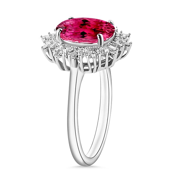 Luxoro Premium Ouro Fino Rubellite And G-H I1 Diamond 2.95 Ctw Ring In 14K White Gold 4.30 Grams (Del. In 10-12 Days)