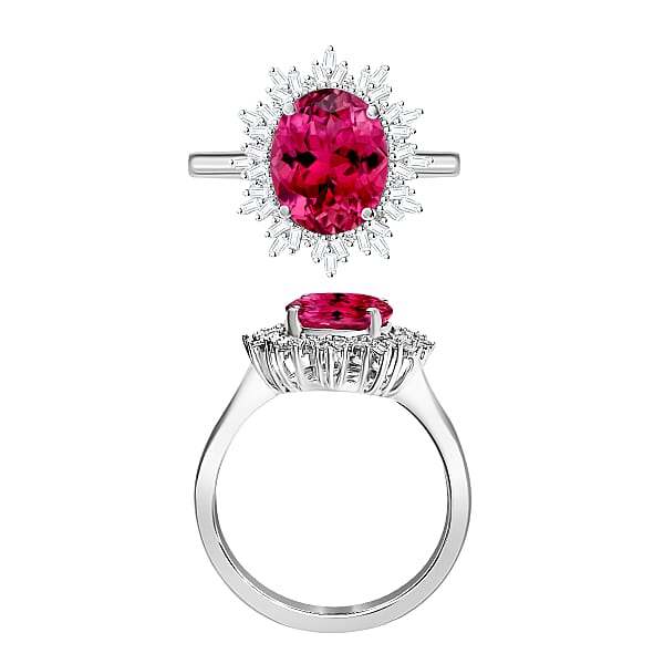 Luxoro Premium Ouro Fino Rubellite And G-H I1 Diamond 2.95 Ctw Ring In 14K White Gold 4.30 Grams (Del. In 10-12 Days)