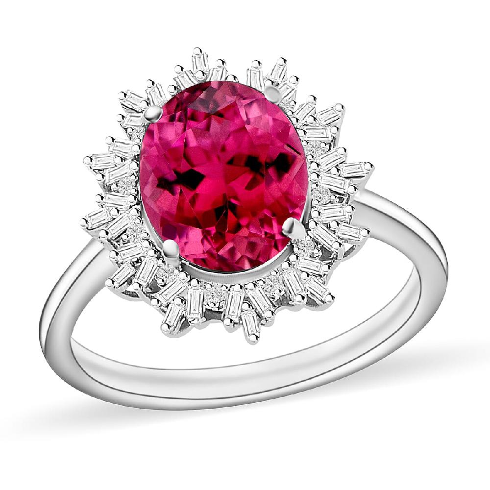 Luxoro Premium Ouro Fino Rubellite and G-H I1 Diamond 2.95 ctw Ring in 14K White Gold 4.30 Grams (Del. in 10-12 Days)