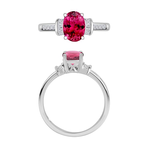 Luxoro Premium Ouro Fino Rubellite And G-H I1 Diamond 1.50 Ctw Ring In 14K White Gold (Del. In 10-12 Days)