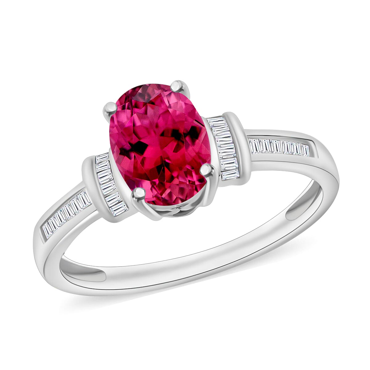 Luxoro Premium Ouro Fino Rubellite and G-H I1 Diamond 1.50 ctw Ring in 14K White Gold (Del. in 10-12 Days)