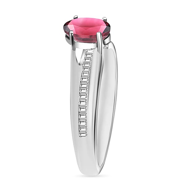 Luxoro Premium Ouro Fino Rubellite And G-H I1 Diamond 1.00 Ctw Ring In 14K White Gold 4 Grams (Del. In 10-12 Days)