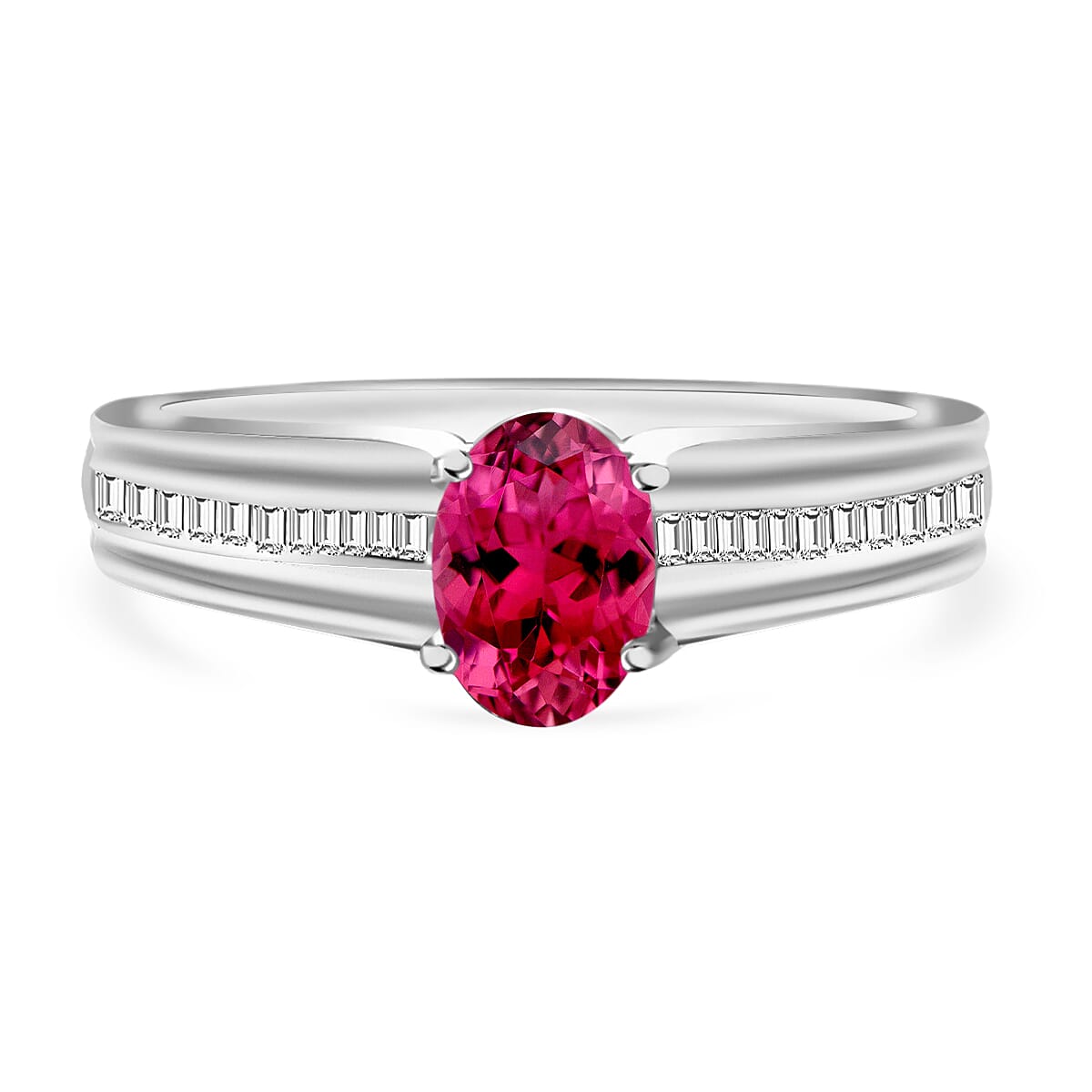 Luxoro Premium Ouro Fino Rubellite and G-H I1 Diamond 1.00 ctw Ring in 14K White Gold 4 Grams (Del. in 10-12 Days)