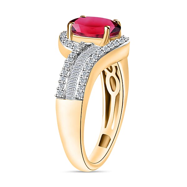 Luxoro Premium Ouro Fino Rubellite And G-H I1 Diamond 1.65 Ctw Ring In 14K Yellow Gold 4.20 Grams (Del. In 10-12 Days)
