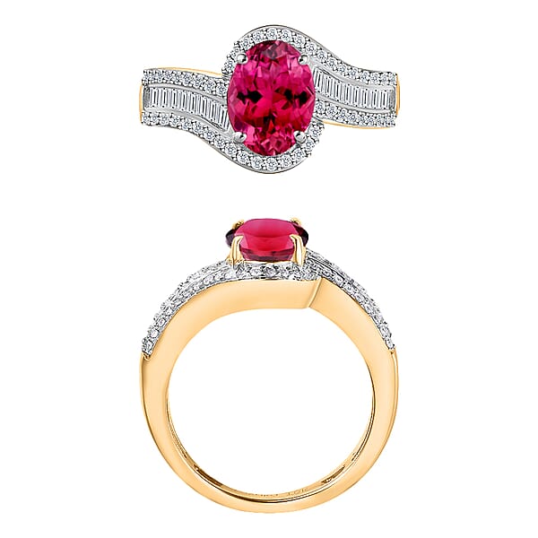 Luxoro Premium Ouro Fino Rubellite And G-H I1 Diamond 1.65 Ctw Ring In 14K Yellow Gold 4.20 Grams (Del. In 10-12 Days)