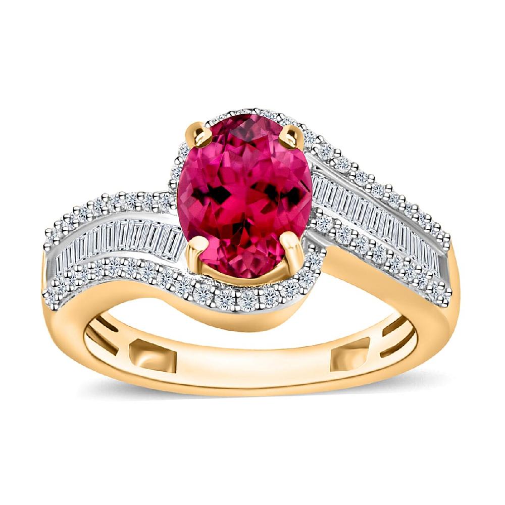 Luxoro Premium Ouro Fino Rubellite and G-H I1 Diamond 1.65 ctw Ring in 14K Yellow Gold 4.20 Grams (Del. in 10-12 Days)