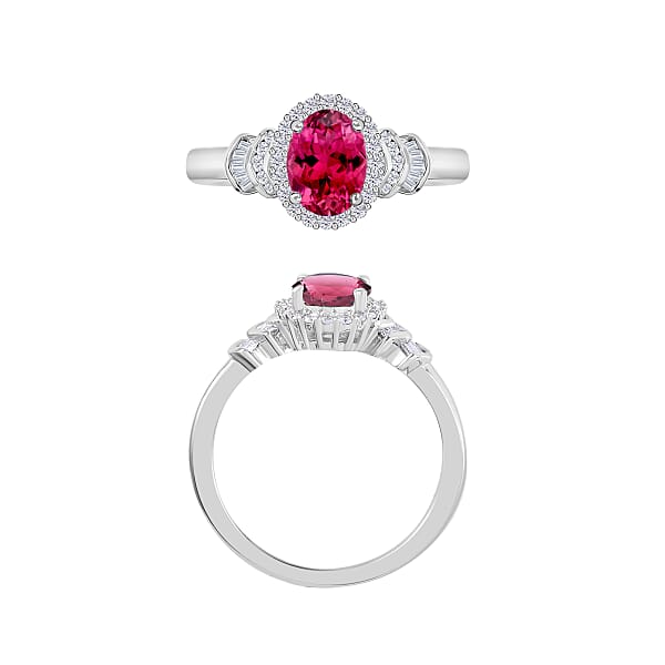 Luxoro Premium Ouro Fino Rubellite And G-H I1 Diamond 1.60 Ctw Ring In 14K White Gold 1 (Del. In 10-12 Days)