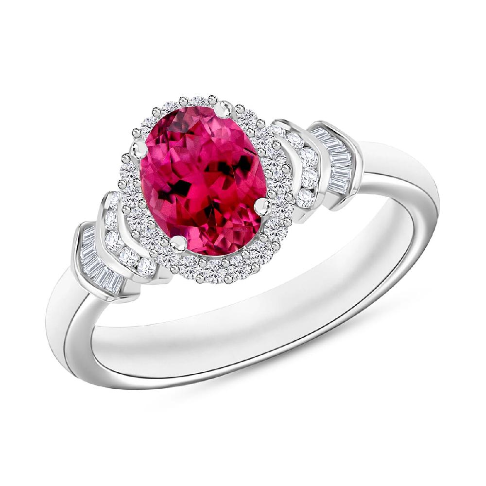 Luxoro Premium Ouro Fino Rubellite and G-H I1 Diamond 1.60 ctw Ring in 14K White Gold 1 (Del. in 10-12 Days)