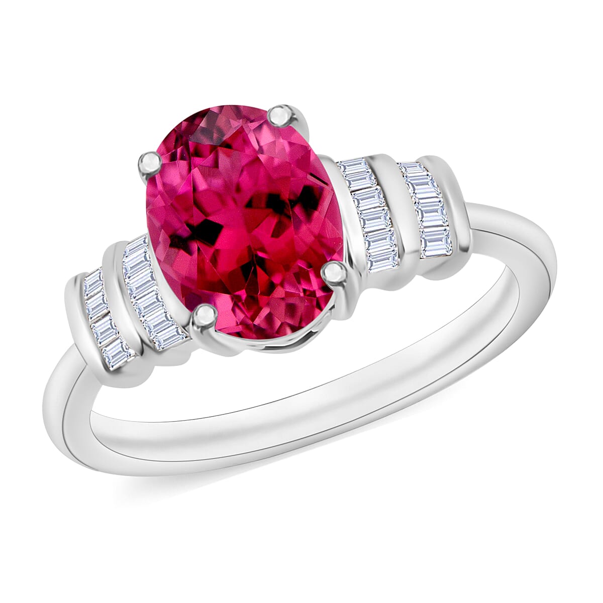 Luxoro Premium Ouro Fino Rubellite and G-H I1 Diamond 2.50 ctw Ring in 14K White Gold (Del. in 10-12 Days)