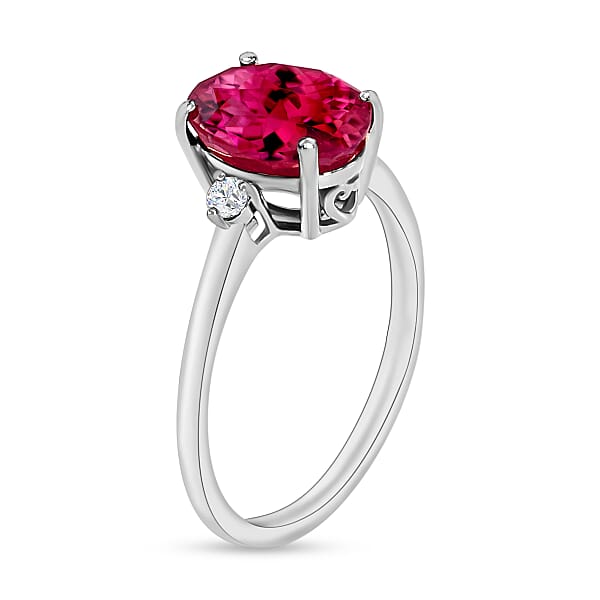 Luxoro Premium Ouro Fino Rubellite And G-H I1-I2 Diamond 2.50 Ctw Ring In 14K White Gold 4 Grams (Del. In 10-12 Days)