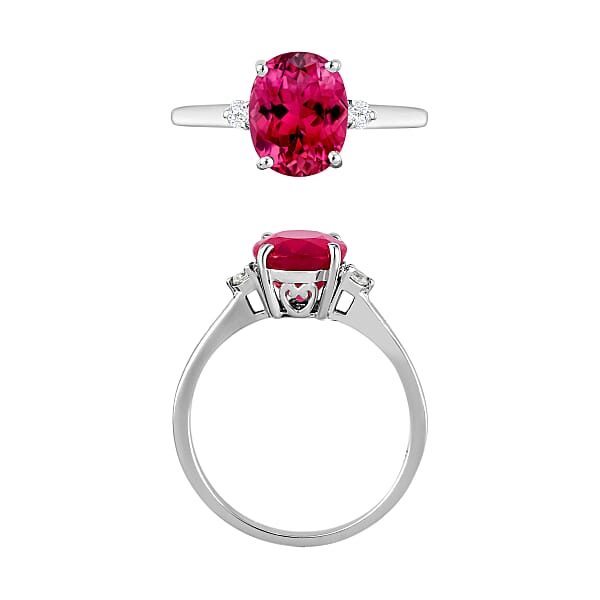 Luxoro Premium Ouro Fino Rubellite And G-H I1-I2 Diamond 2.50 Ctw Ring In 14K White Gold 4 Grams (Del. In 10-12 Days)