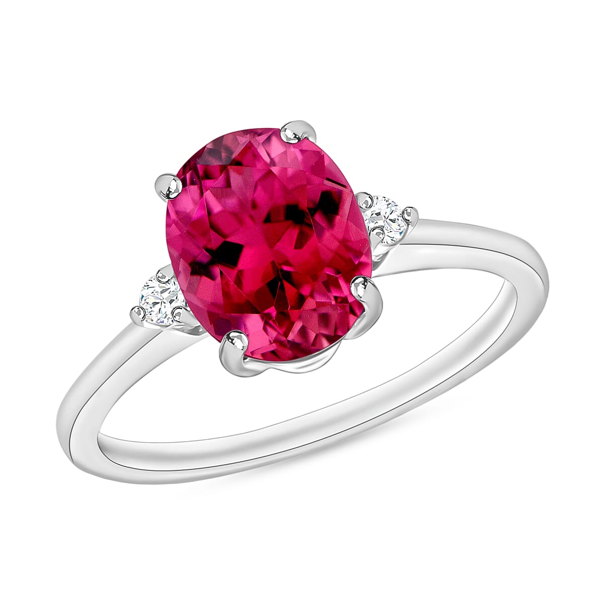 Luxoro Premium Ouro Fino Rubellite and G-H I1-I2 Diamond 2.50 ctw Ring in 14K White Gold 4 Grams (Del. in 10-12 Days)