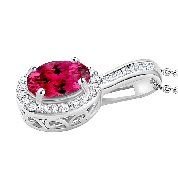 Luxoro Premium Ouro Fino Rubellite And G-H I2 Diamond 1.54 Ctw Pendant Necklace 20 Inches In 14K White Gold (Del. In 10-12 Days)