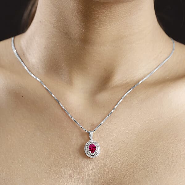 Luxoro Premium Ouro Fino Rubellite And G-H I2 Diamond 1.67 Ctw Pendant Necklace In 10K White Gold 20 Inches (Del. In 10-12 Days)