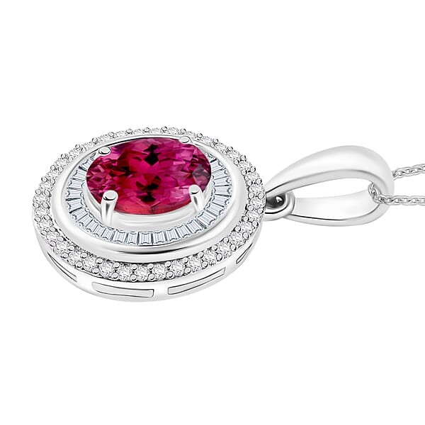 Luxoro Premium Ouro Fino Rubellite And G-H I2 Diamond 1.67 Ctw Pendant Necklace In 10K White Gold 20 Inches (Del. In 10-12 Days)