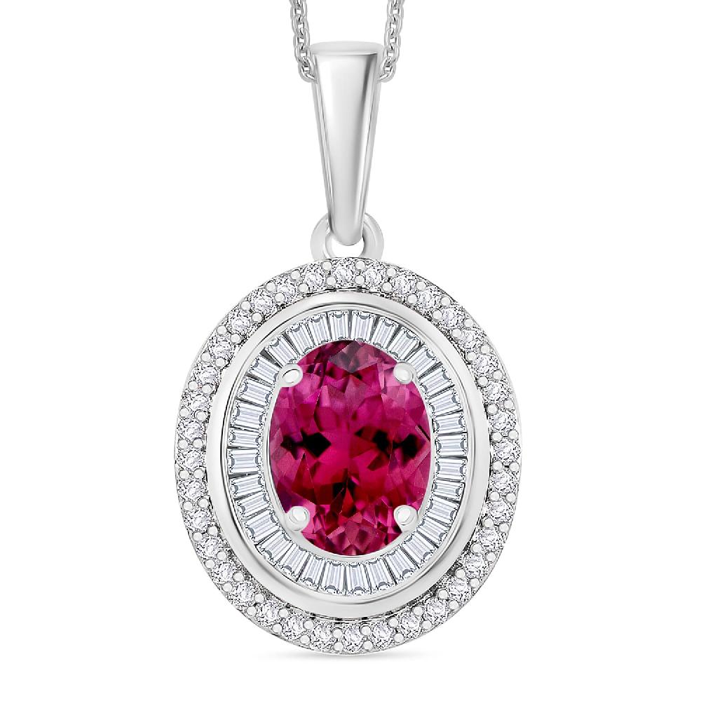 Luxoro Premium Ouro Fino Rubellite and G-H I2 Diamond 1.67 ctw Pendant Necklace in 10K White Gold 20 Inches (Del. in 10-12 Days)