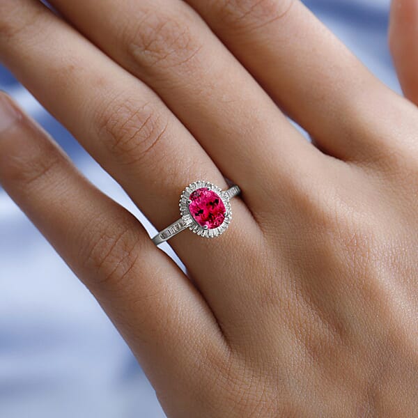 Luxoro Premium Ouro Fino Rubellite And G-H I2 Diamond 1.50 Ctw Ring In 14K White Gold (Del. In 10-12 Days)