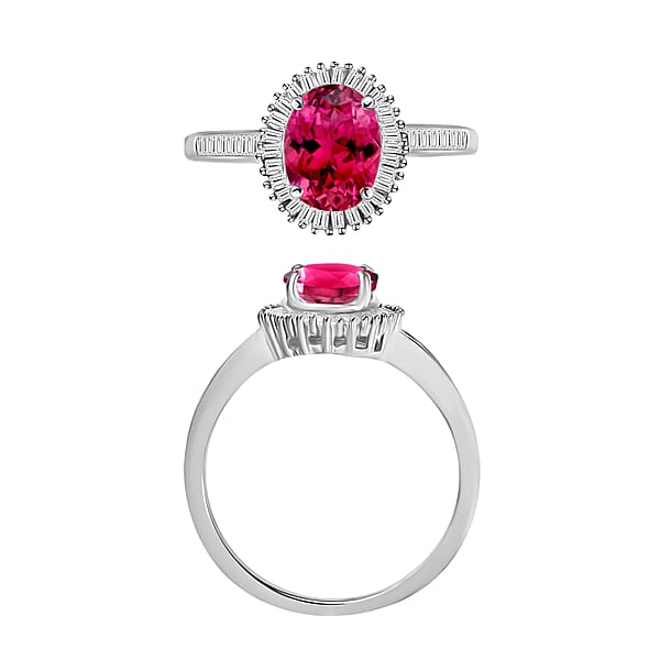Luxoro Premium Ouro Fino Rubellite And G-H I2 Diamond 1.50 Ctw Ring In 14K White Gold (Del. In 10-12 Days)