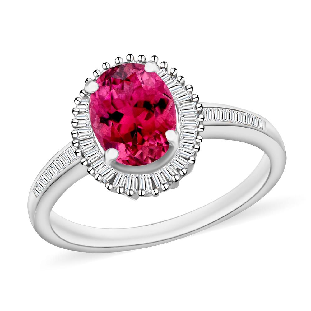 Luxoro Premium Ouro Fino Rubellite and G-H I2 Diamond 1.50 ctw Ring in 14K White Gold (Del. in 10-12 Days)