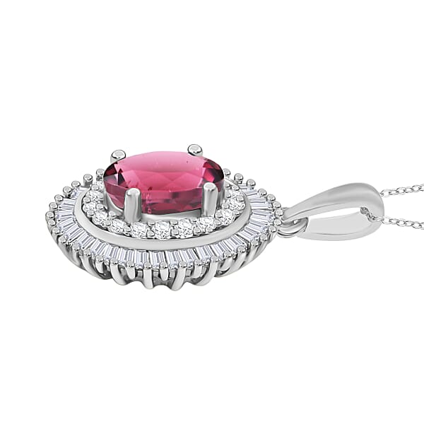 Luxoro Premium Ouro Fino Rubellite And G-H I2 Diamond 1.08 Ctw Pendant Necklace 20 Inches In 14K White Gold (Del. In 10-12 Days)