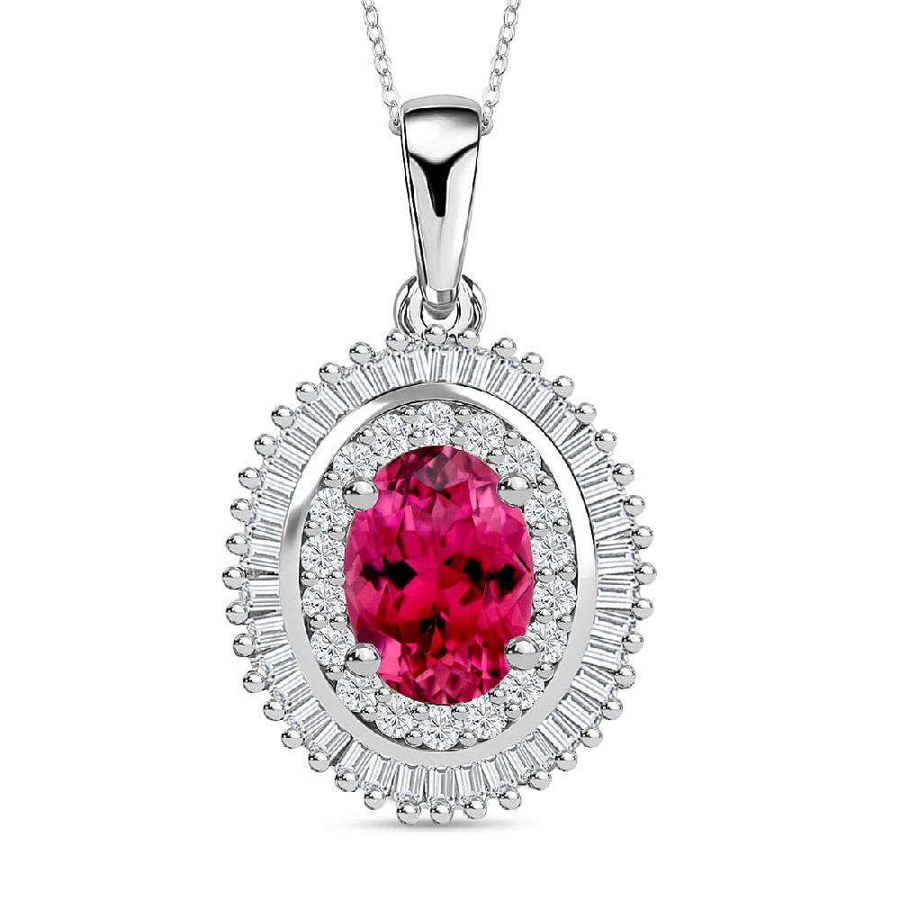 Luxoro Premium Ouro Fino Rubellite and G-H I2 Diamond 1.08 ctw Pendant Necklace 20 Inches in 14K White Gold (Del. in 10-12 Days)