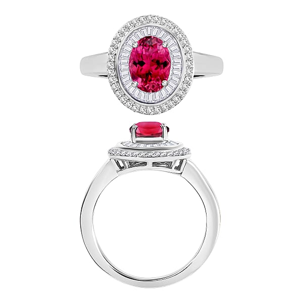 Luxoro Premium Ouro Fino Rubellite And G-H I2 Diamond 1.67 Ctw Ring In 10K White Gold 1 (Del. In 10-12 Days)