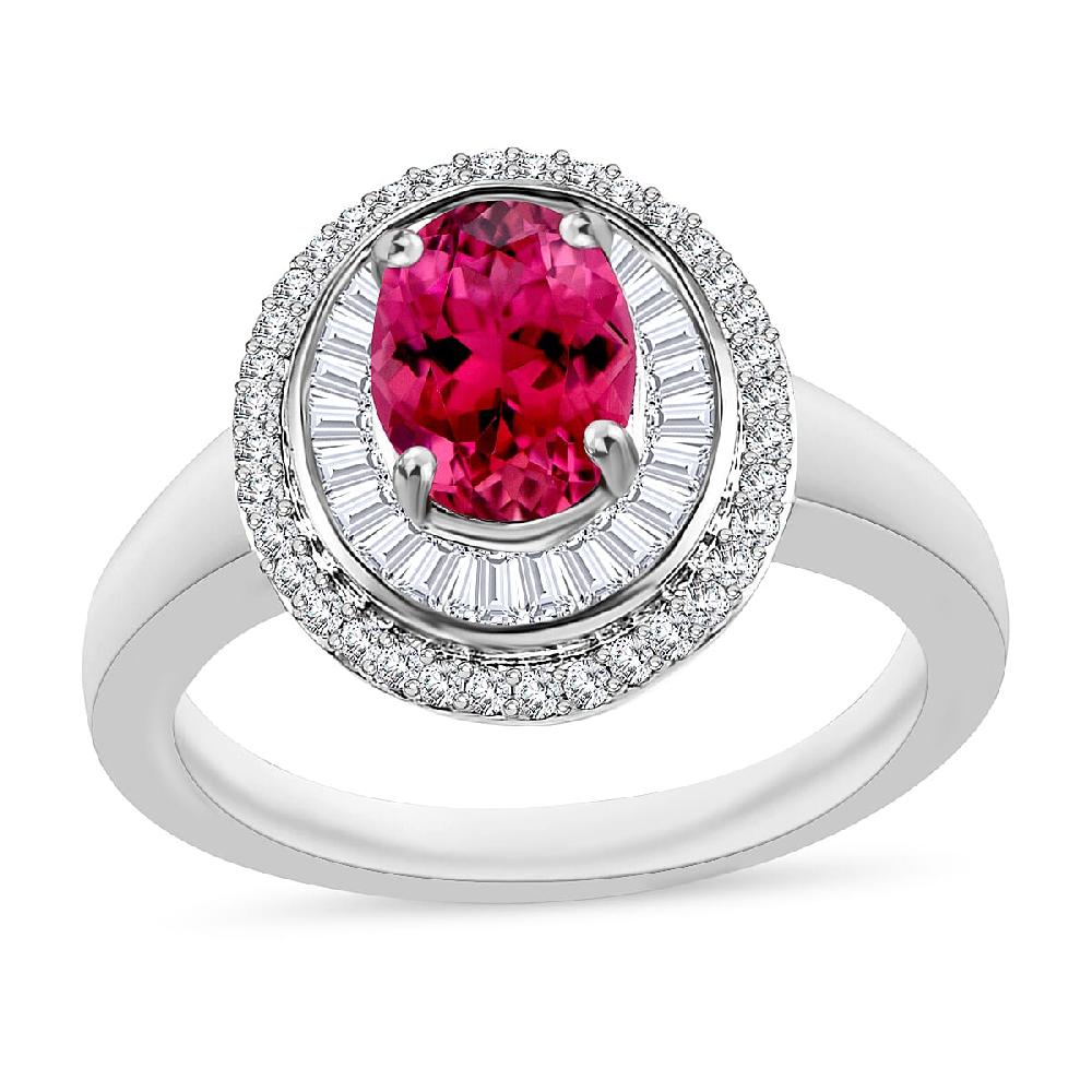 Luxoro Premium Ouro Fino Rubellite and G-H I2 Diamond 1.67 ctw Ring in 10K White Gold 1 (Del. in 10-12 Days)