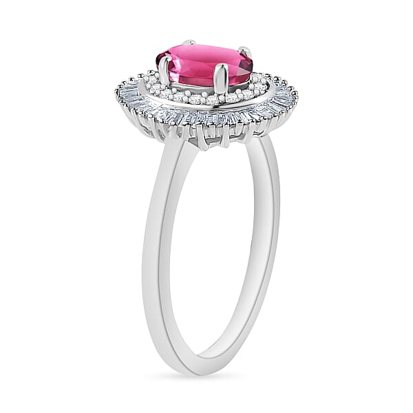 Luxoro Premium Ouro Fino Rubellite And G-H I2 Diamond 1.05 Ctw Ring In 14K White Gold (Del. In 10-12 Days)