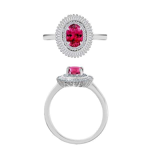 Luxoro Premium Ouro Fino Rubellite And G-H I2 Diamond 1.05 Ctw Ring In 14K White Gold (Del. In 10-12 Days)