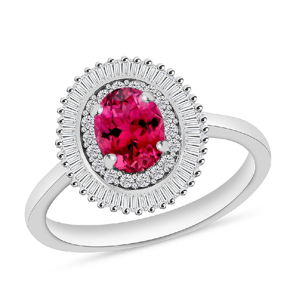 Luxoro Premium Ouro Fino Rubellite and G-H I2 Diamond 1.05 ctw Ring in 14K White Gold (Del. in 10-12 Days)