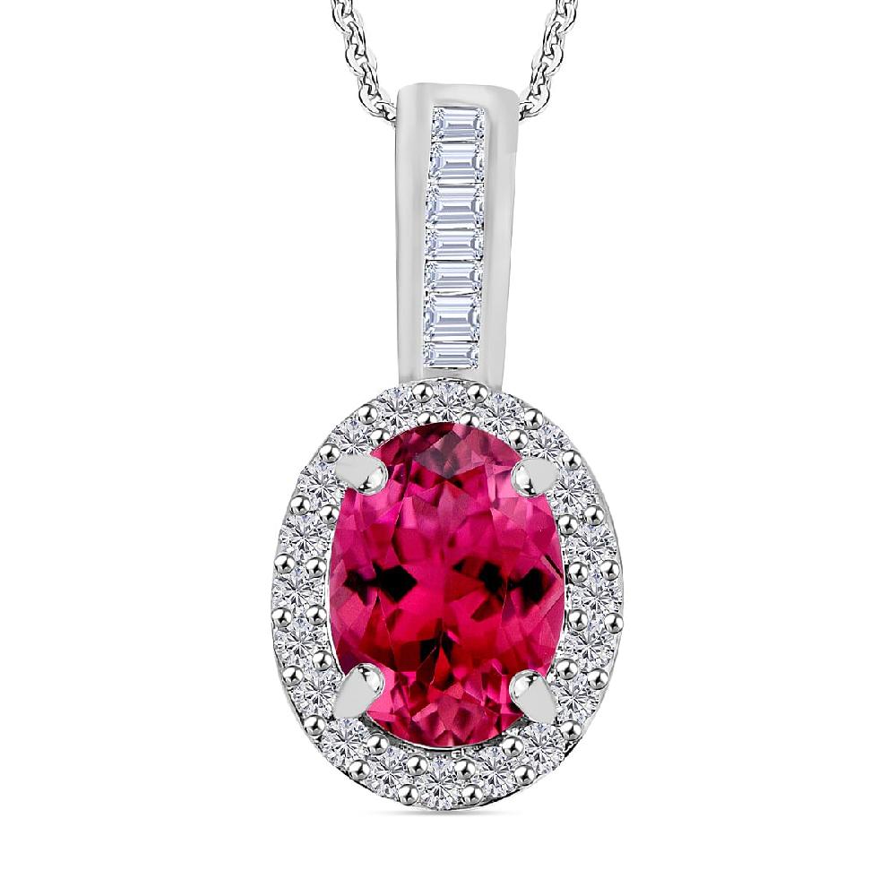 Luxoro Premium Ouro Fino Rubellite and G-H I2 Diamond 1.54 ctw Pendant Necklace 20 Inches in 14K White Gold (Del. in 10-12 Days)