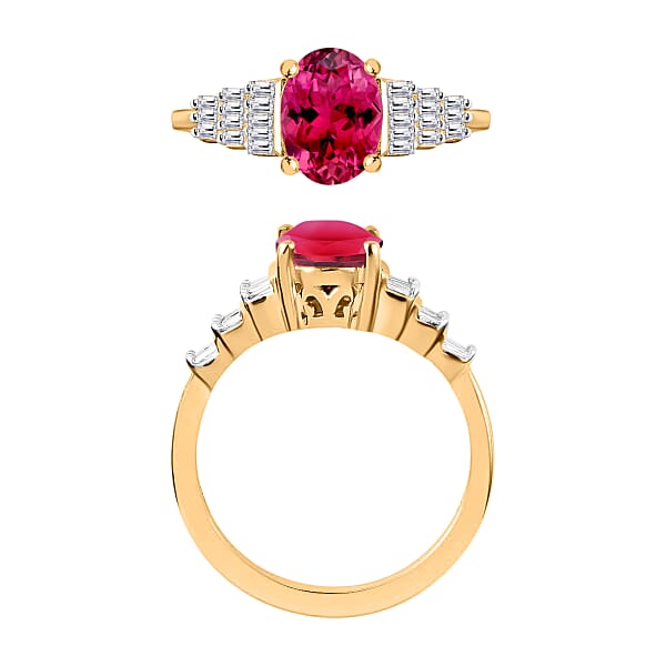 Luxoro Premium Ouro Fino Rubellite And G-H SI Diamond 1.43 Ctw Ring In 14K Yellow Gold (Del. In 10-12 Days)