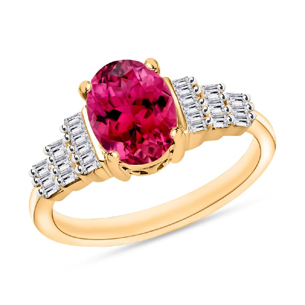 Luxoro Premium Ouro Fino Rubellite and G-H SI Diamond 1.43 ctw Ring in 14K Yellow Gold (Del. in 10-12 Days)