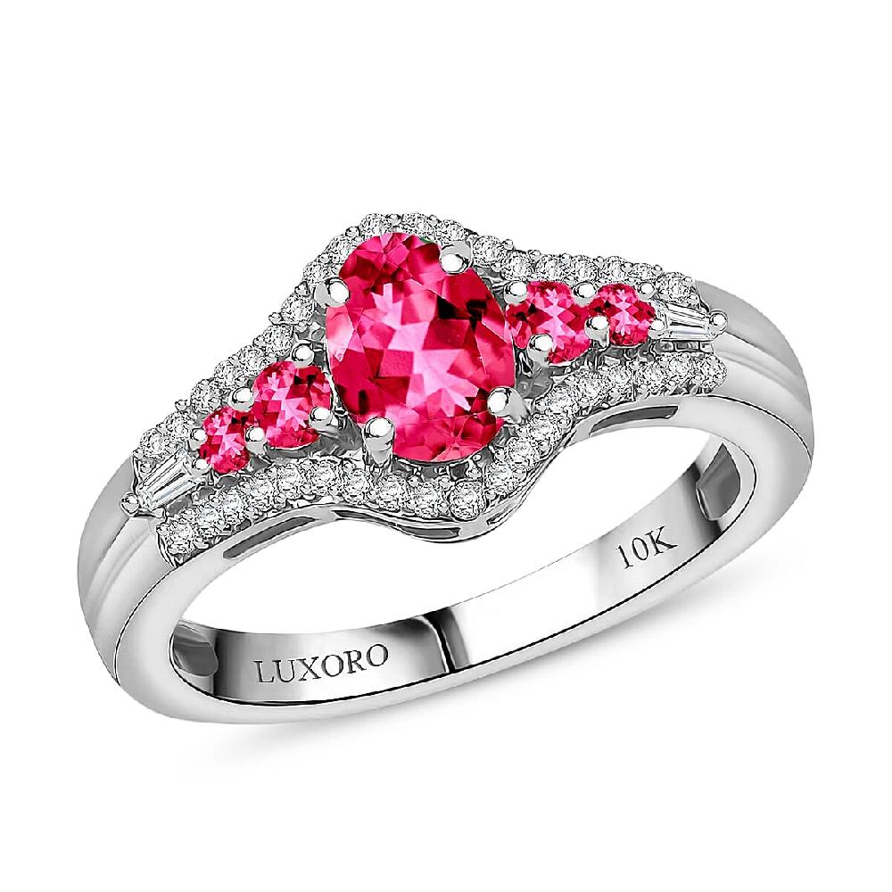 Luxoro Premium Ouro Fino Rubellite and I2 Diamond 1.27 ctw Ring in 10K White Gold 1