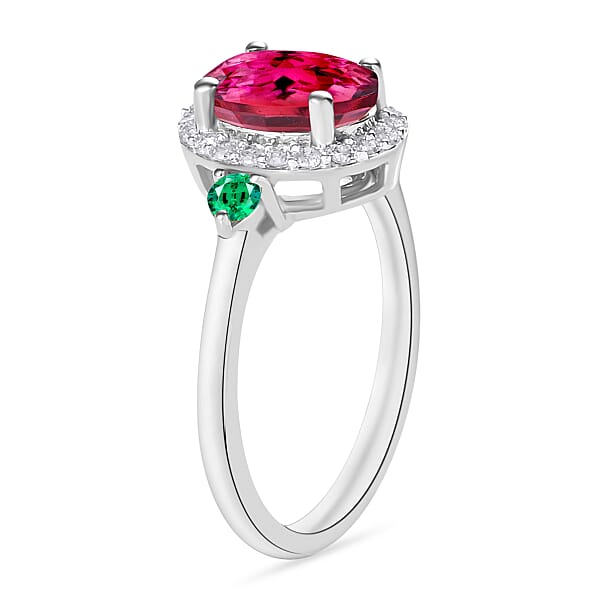 Luxoro Premium Ouro Fino Rubellite Boyaca Colombian Emerald And G-H I1 Diamond 1.65 Ctw Ring In 14K White Gold (Del. In 10-12 Days)