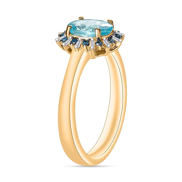 Luxoro Premium Paraiba Apatite Blue Diamond (IR) 10.0) And I2 Diamond 1.38 Ctw Ring In 10K Yellow Gold (Del. In 10-12 Days)
