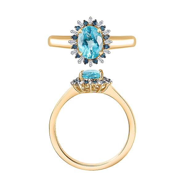 Luxoro Premium Paraiba Apatite Blue Diamond (IR) 10.0) And I2 Diamond 1.38 Ctw Ring In 10K Yellow Gold (Del. In 10-12 Days)